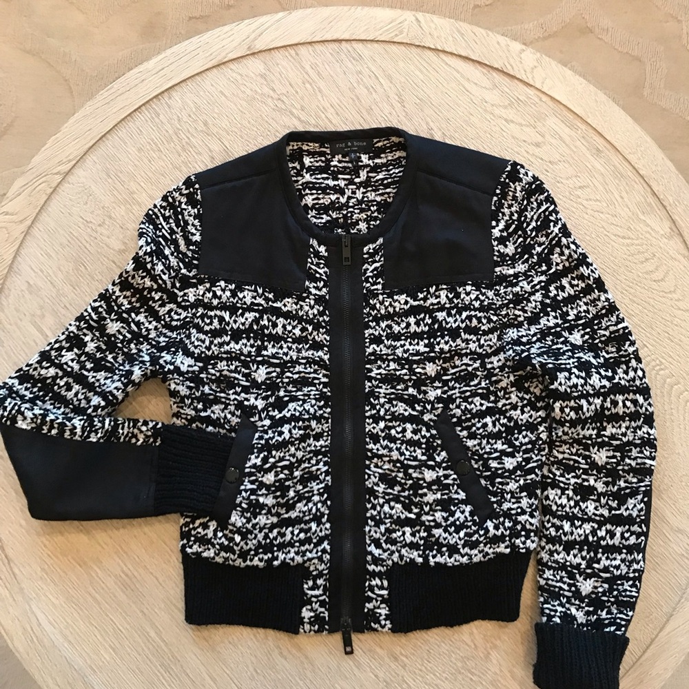 Rag & Bone Viola Black And White Ribbon Knit Sweater Jacket Zipper - Picture 15 of 15